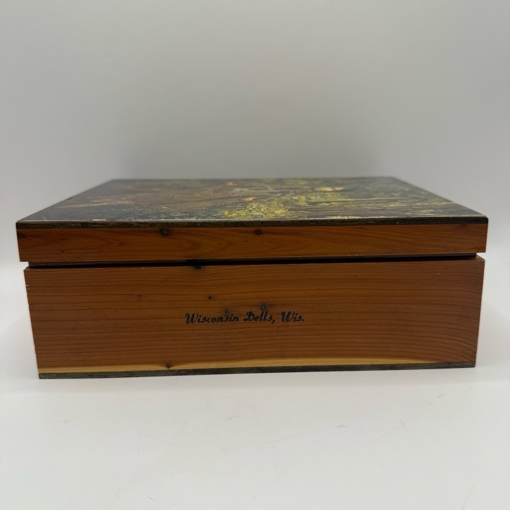 Wooden Trinket Box Indian Art Design Velvet Lined 8x6x3in” Wisconsin Dells - Picture 5 of 6